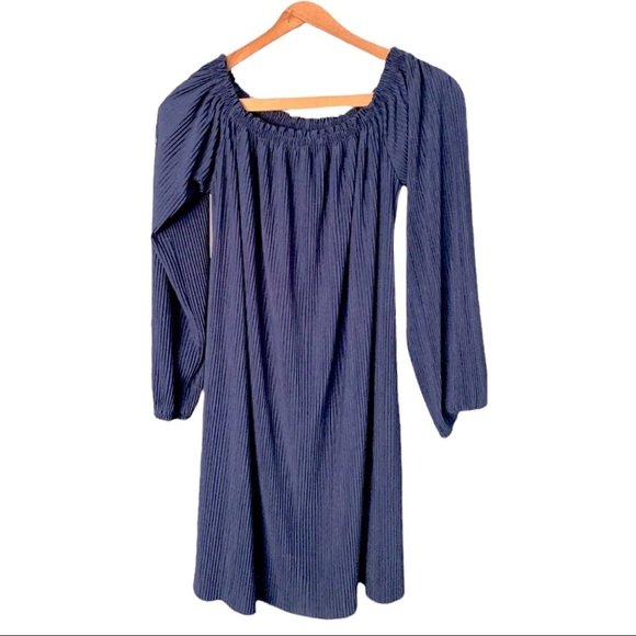Off-the-shoulder Navy Ribbed Mini Dress by One Clothing (Host Pick) - Picture 2 of 3